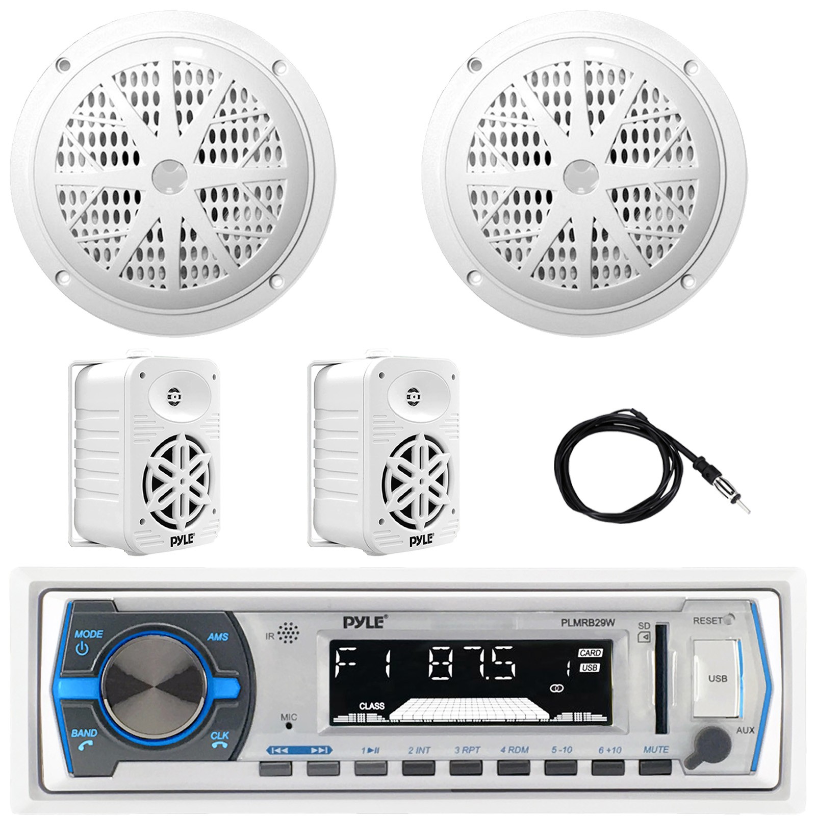 Pyle PLMRB29W In-Dash Receiver, 2x 6.5'' 120W Speakers, 2x 5.25" 500W Speakers