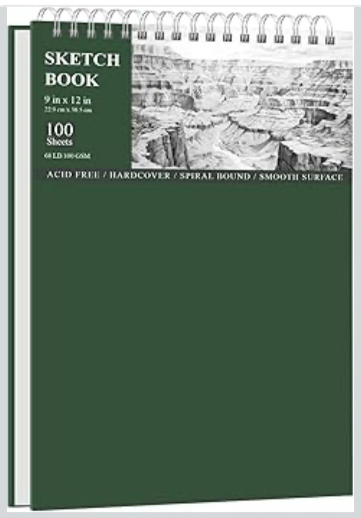 Hardcover Green Sketchbook Spiral Bound 100 Sheets Drawing Paper Pad Art Book Ne