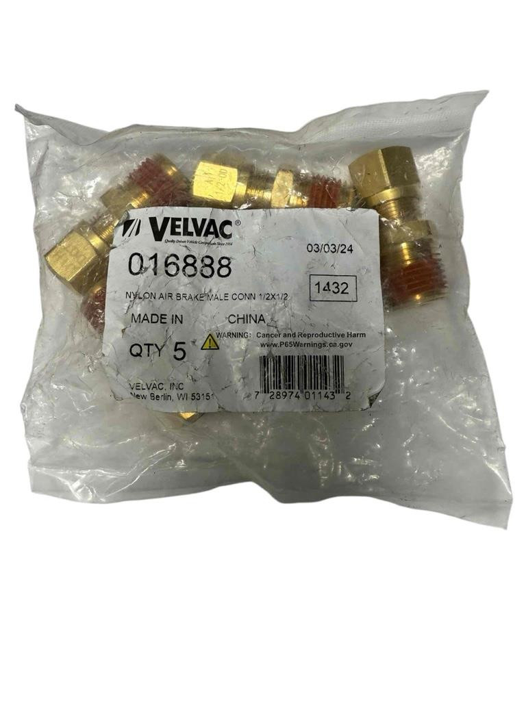 NEW 5 Pack Velvac 016888 Nylon Air Brake Male Connectors 1/2 x 1/2