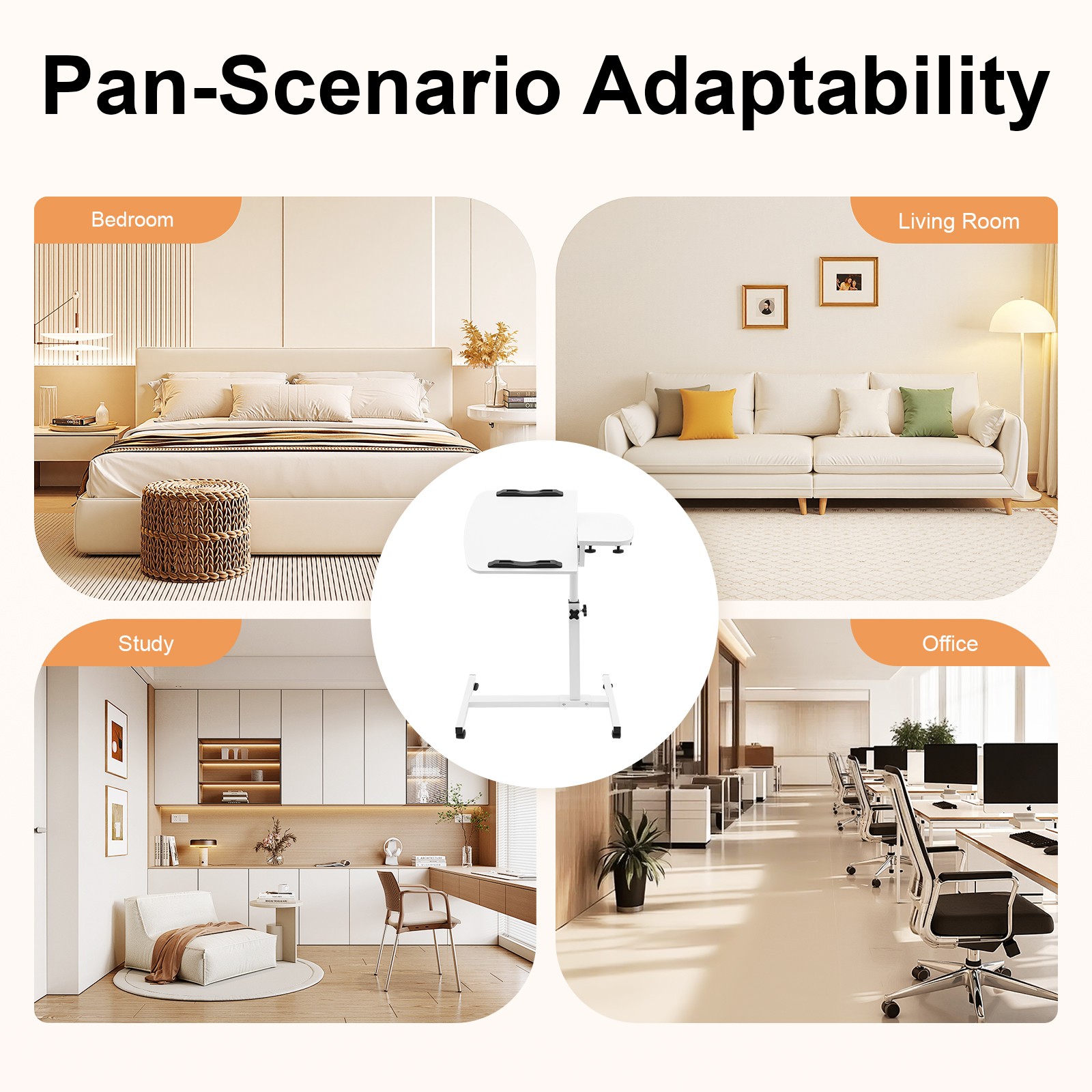 Over Bed Table Mobile Rolling Laptop Stand Computer Bedside Table Adjustable New
