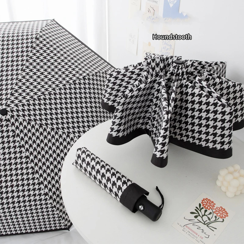 umbrella,Windproof,rainproof,houndstooth,Fashionable British style，sunshade umbr