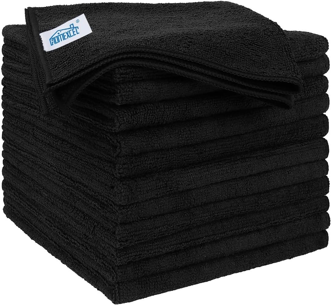 Paño de limpieza de microfibra negro, paquete de 12 microfibras premium