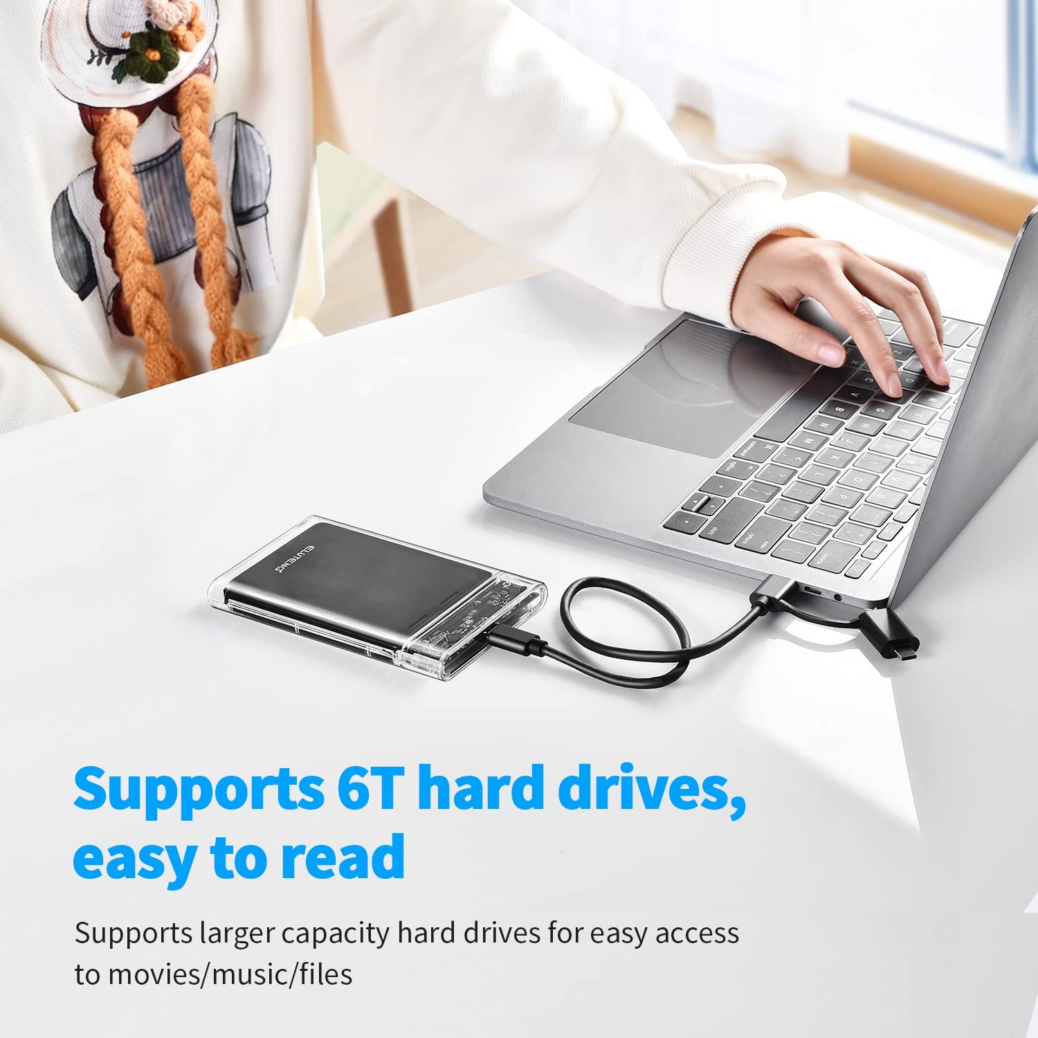 ELUTENG 2.5 SSD Enclosure 5Gbps Hard Drive SATA USB Type C Clear
