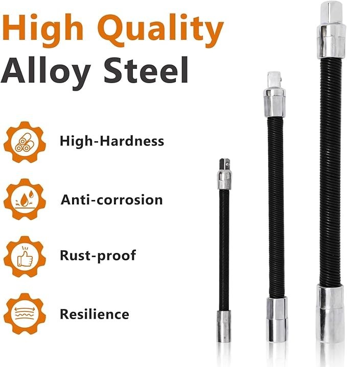 3Pcs Flex Socket Extension Bar Set 1/2",3/8",1/4"