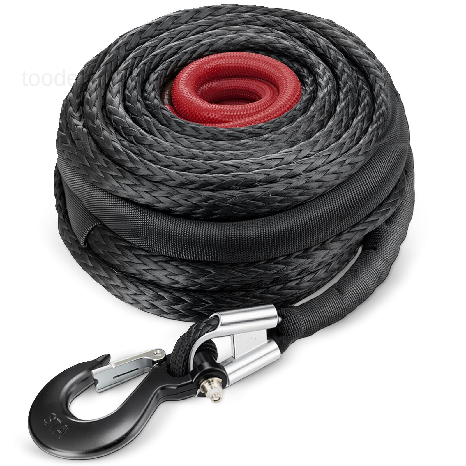 1/2" x 100 ft Synthetic Winch Rope Cable Kit, X 100 ft, Black