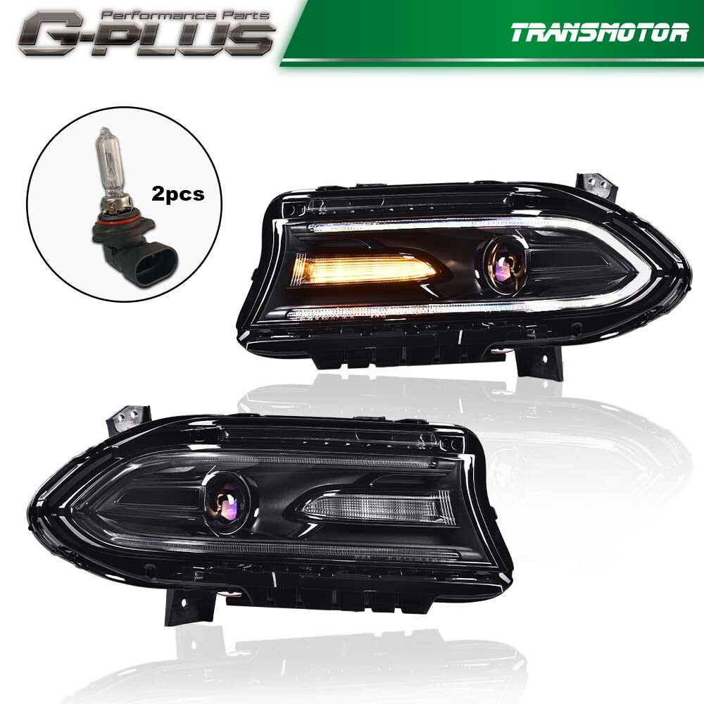 LED DRL Projector Headlights Lamps Pair Fit For 2015-2022 Dodge Charger Halogen