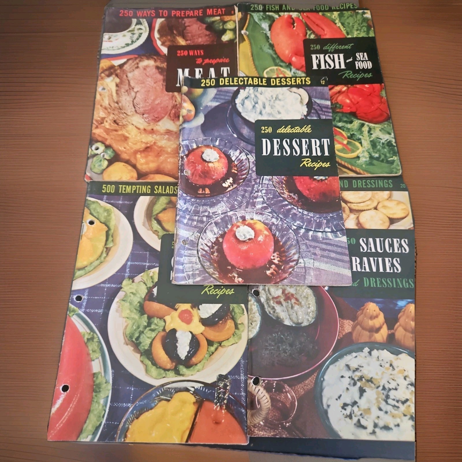 1954 CULINARY ARTS INSTITUTE SET OF 5 COOK BOOKS 250 & 500 WAYS MEAT,FISH,SALAD+