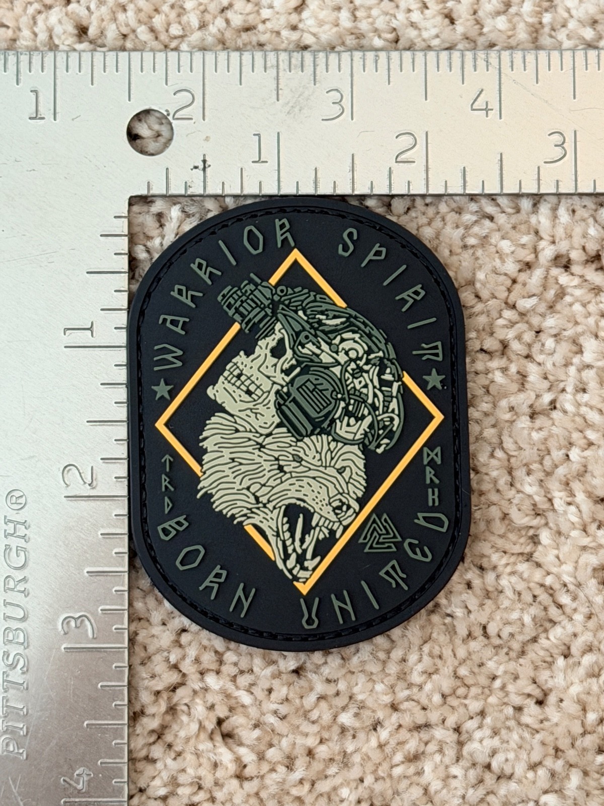Skull and wolf PVC morale patch,warrior spirit,valknut symbol,hook&loop,2"x3"