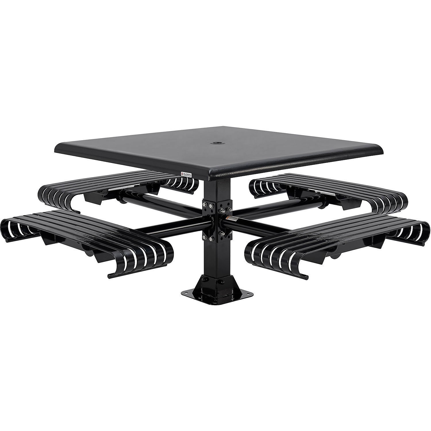 Global Industrial 46" Square Steel Slat Picnic Table with Solid Top Black