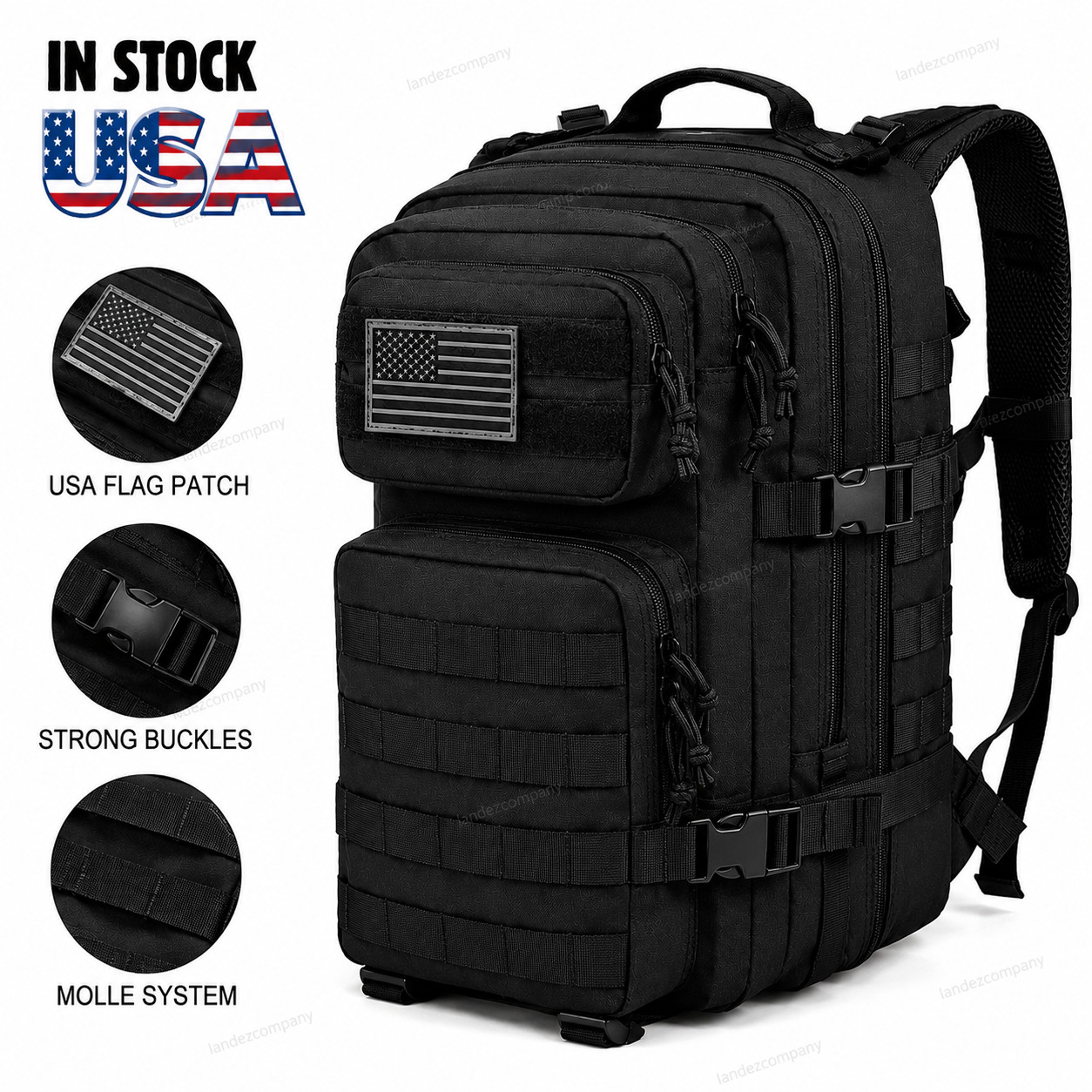 Large Army MOLLE Tactical Backpack Black – Military Rucksack Bug Out Bag Gear