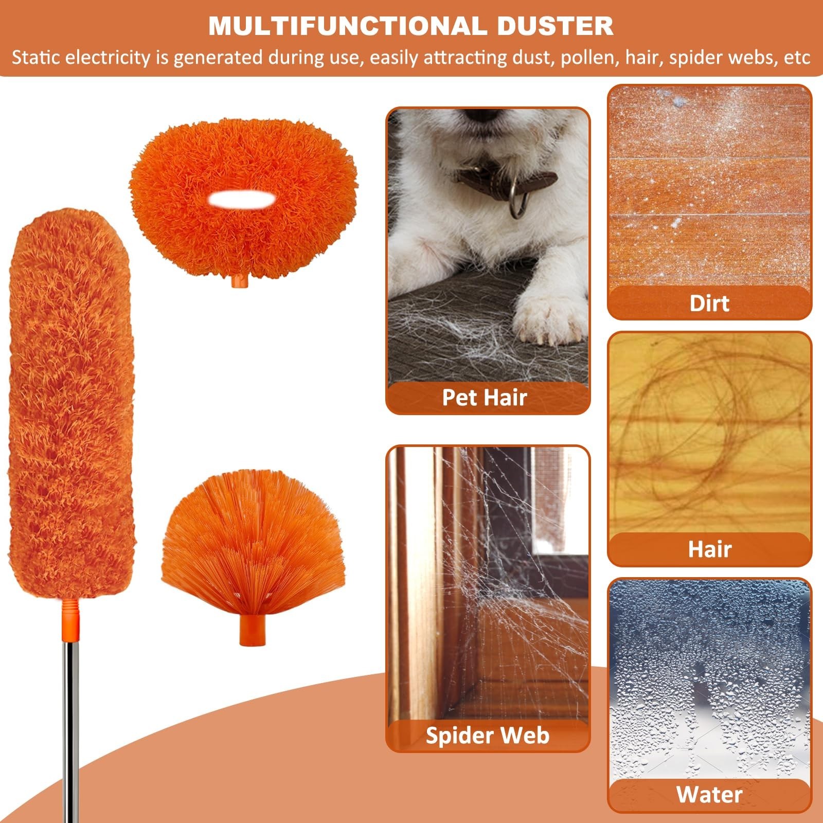 20 Ft+ High Reach Cleaning Tool Kit - Microfiber Feather Ceiling Fan Duster &...