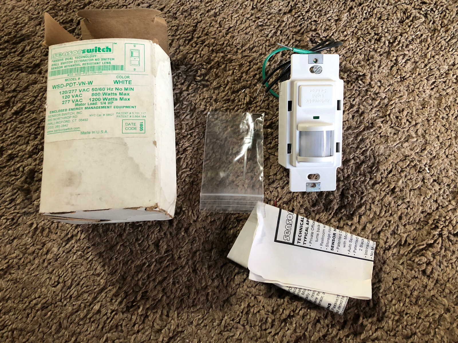 SENSOR SWITCH WSD-PDT-VN-W  OCCUPANCY SENSOR PASSIVE DUAL TECHNOLOGY 120, WHITE