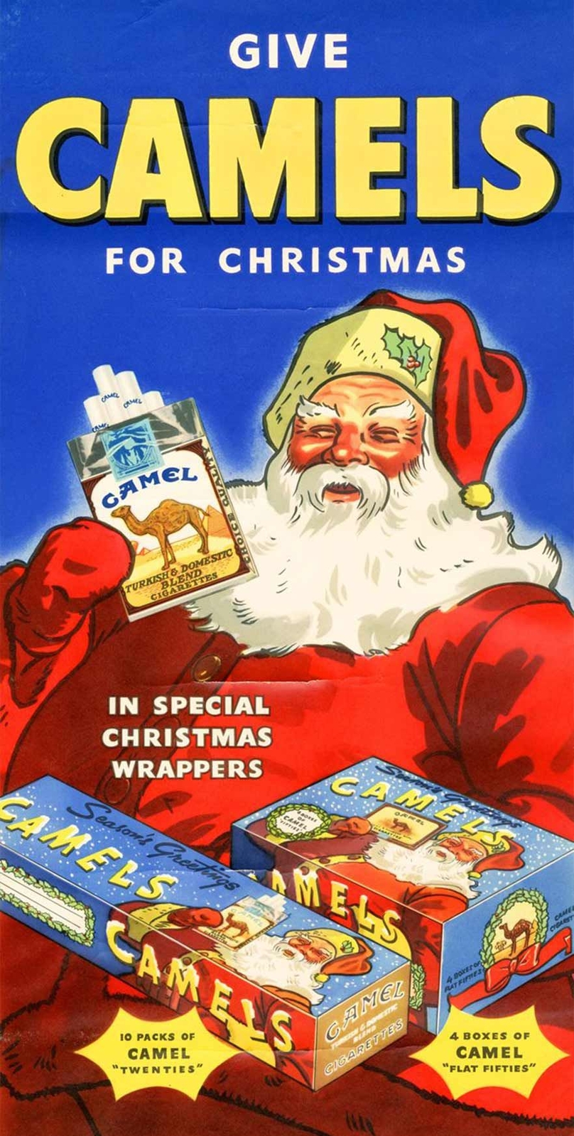 CAMELS FOR CHRISTMAS SANTA CLAUS 24" HEAVY DUTY USA MADE METAL ADVERTISING SIGN