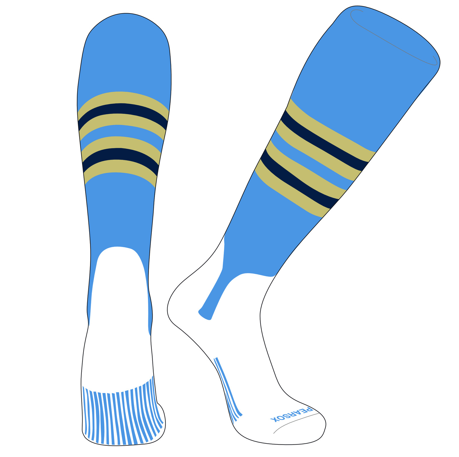 PEAR SOX OTC Baseball Softball Stirrup Socks (F, 5in) Sky Blue, Vegas Gold, Navy