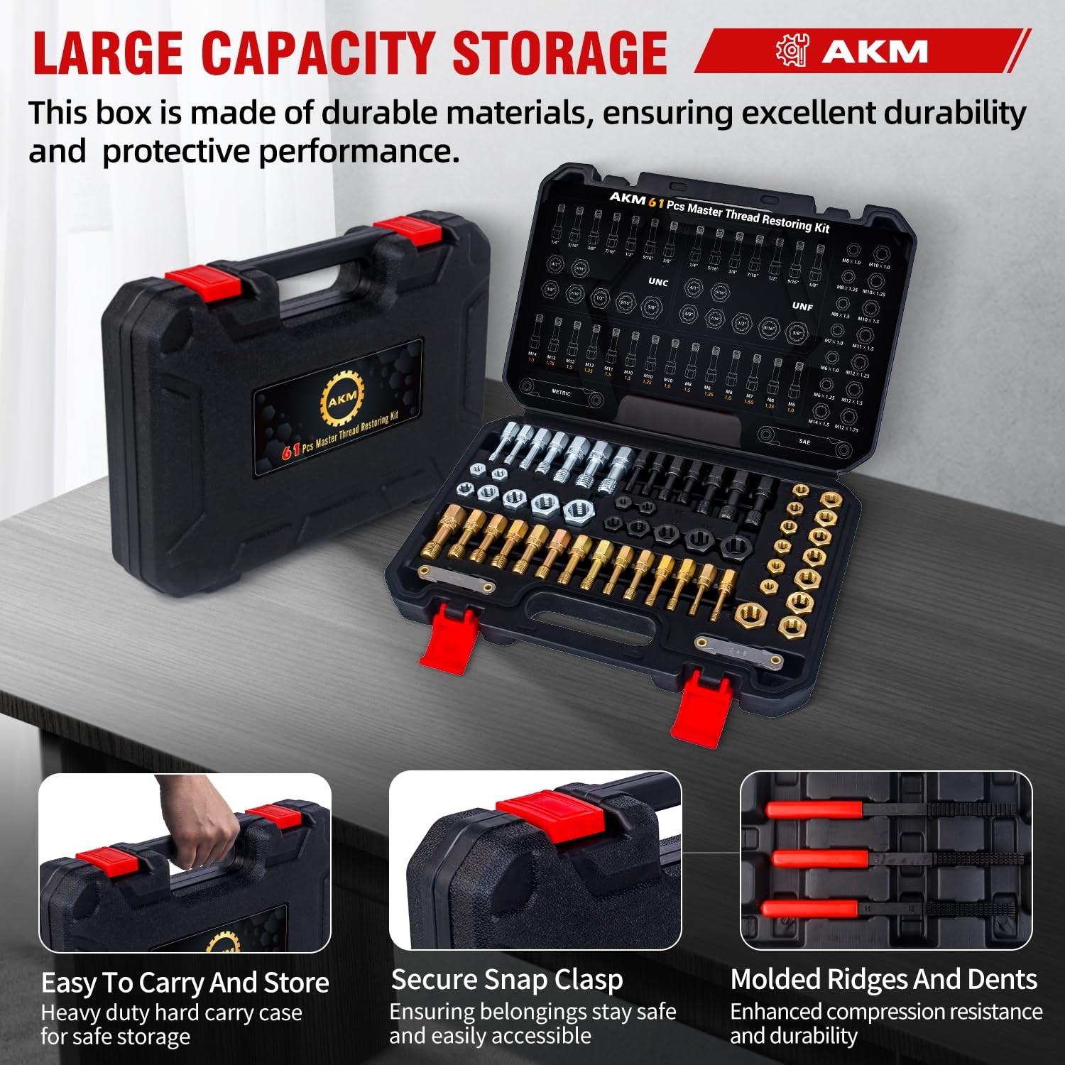 AKM 61Pcs Thread Restorer Kit, Rethread Repair Tool, UNC UNF & MetricThread...