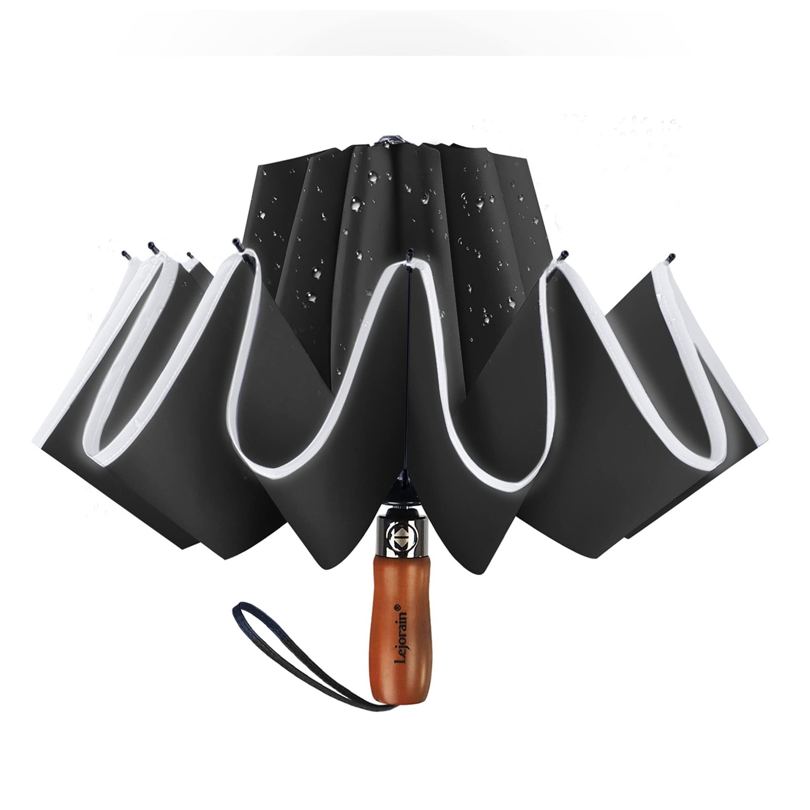 Lejorain Golf Large Inverted Umbrella - Black Big Windproof 54inch, 01.Black