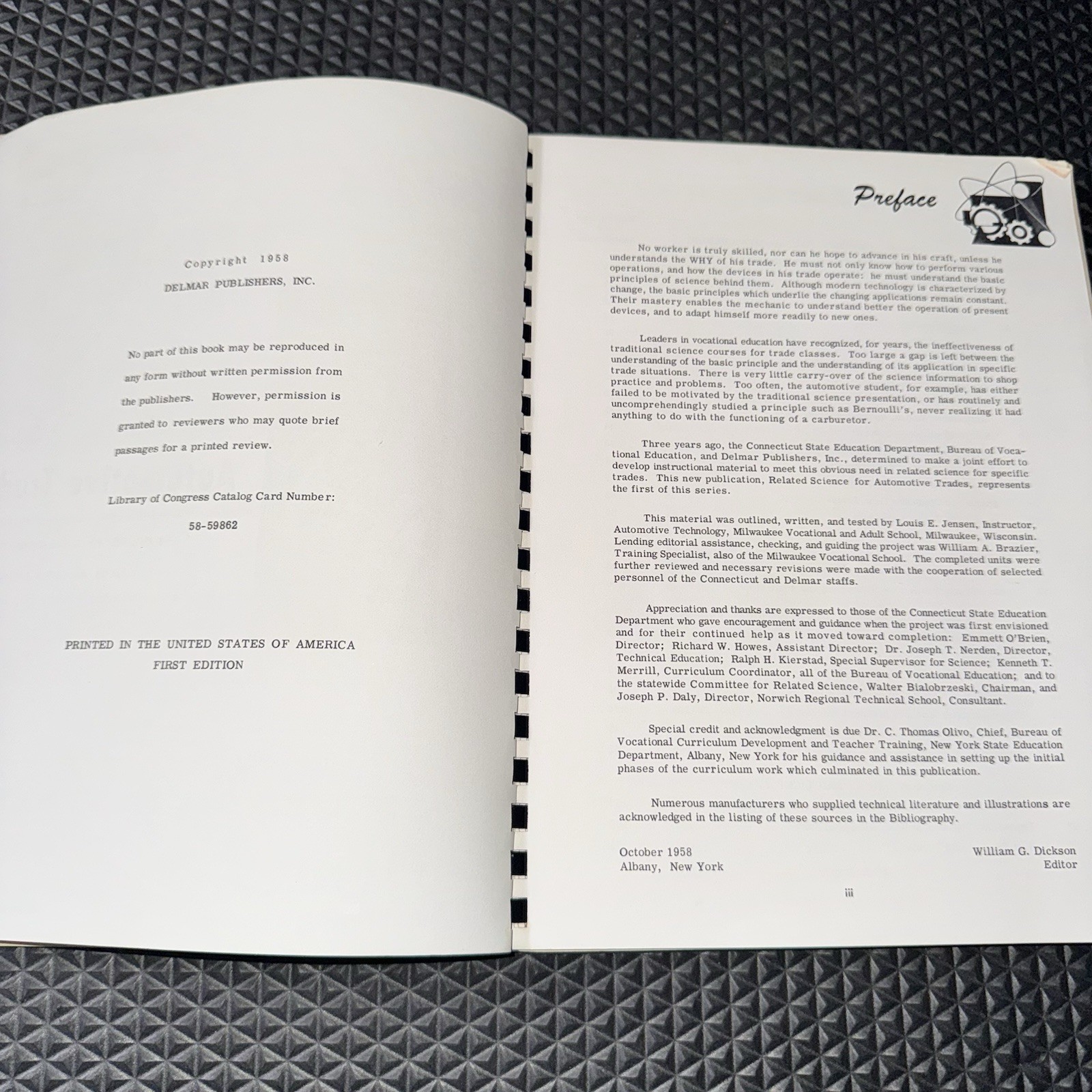 Vtg 1958 Automotive Trades Book - A BASIC SCIENCE WORKBOOK - Tech Service Guide