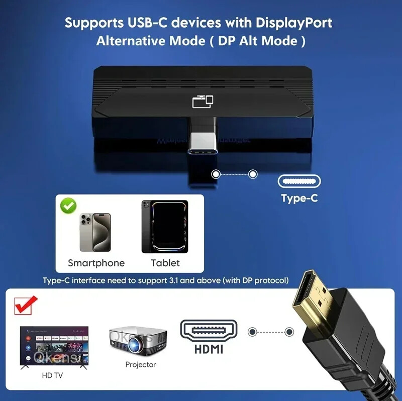 Wireless HDMI Type C Transmitter Receiver Extender for Iphone 15 Laptop PC To TV