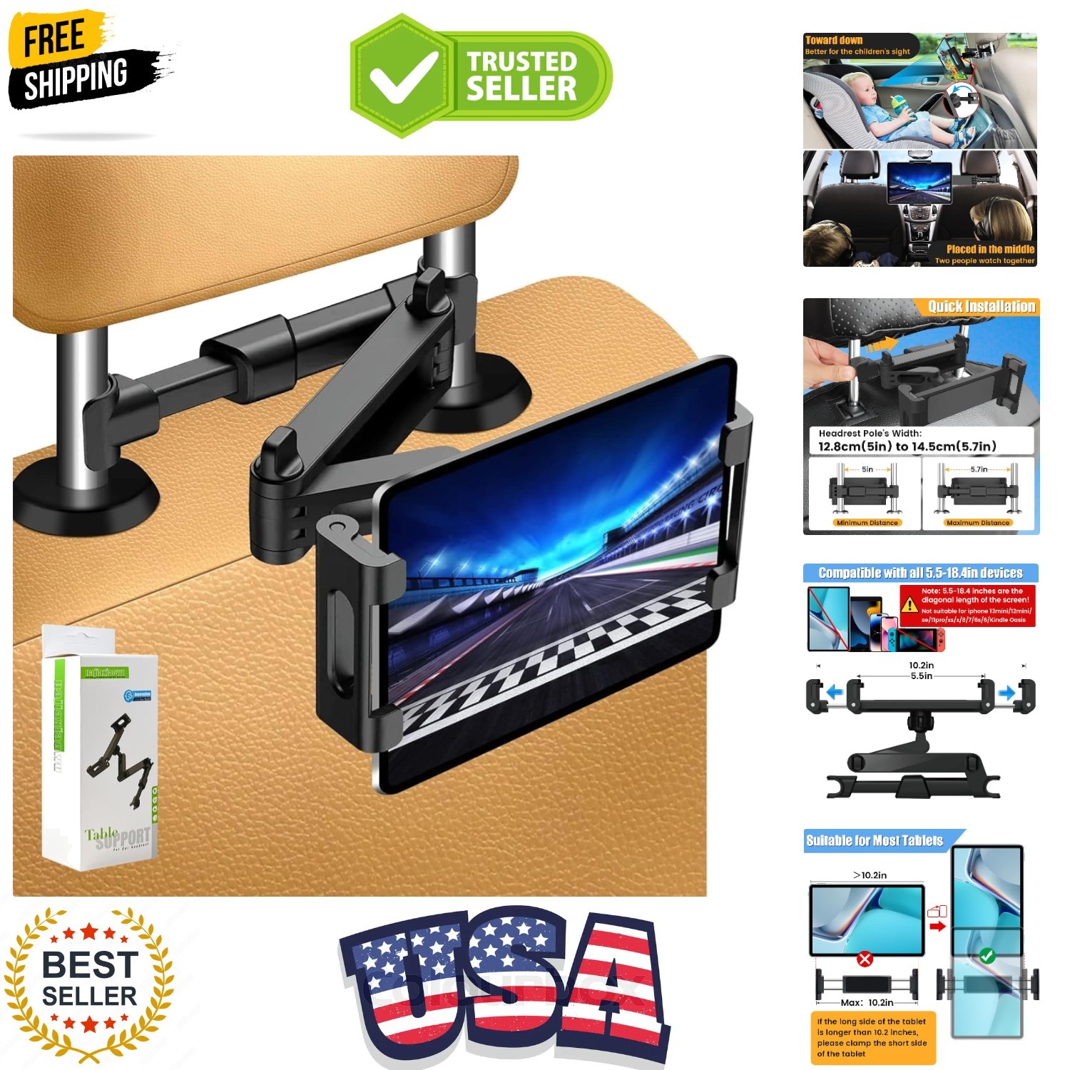 Tablet Holder for Car,ipad Headrest Mount for 5.5-18.4 Inch ipad/Phones Car T...
