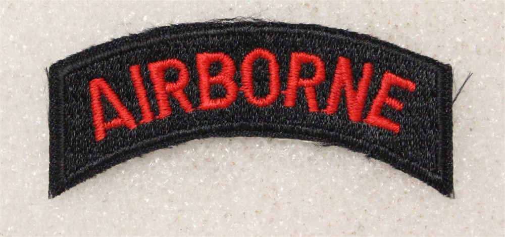Army patch 5096: "AIRBORNE" tab - red on black, cut edge
