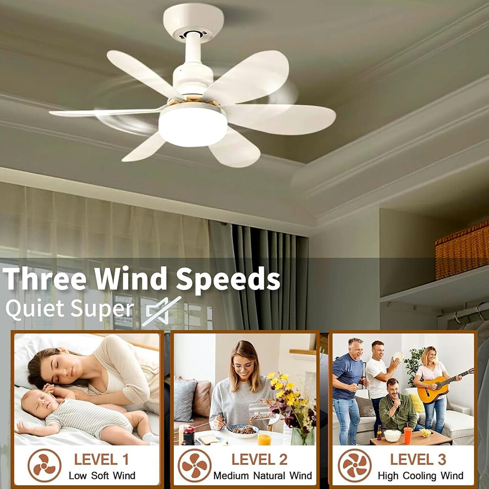 2Pack Socket Ceiling Fans with Light & Remote Socket Fan light with Dimmable Led