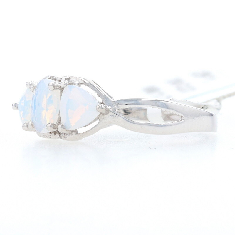NEW Opalite Three Stone Ring - Sterling Silver Diamond Accents