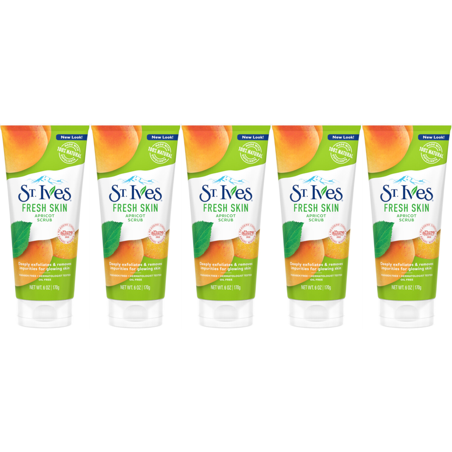 5 Pack St.Ives Naturally Clear Fresh Skin Apricot Scrub 6 Oz Each