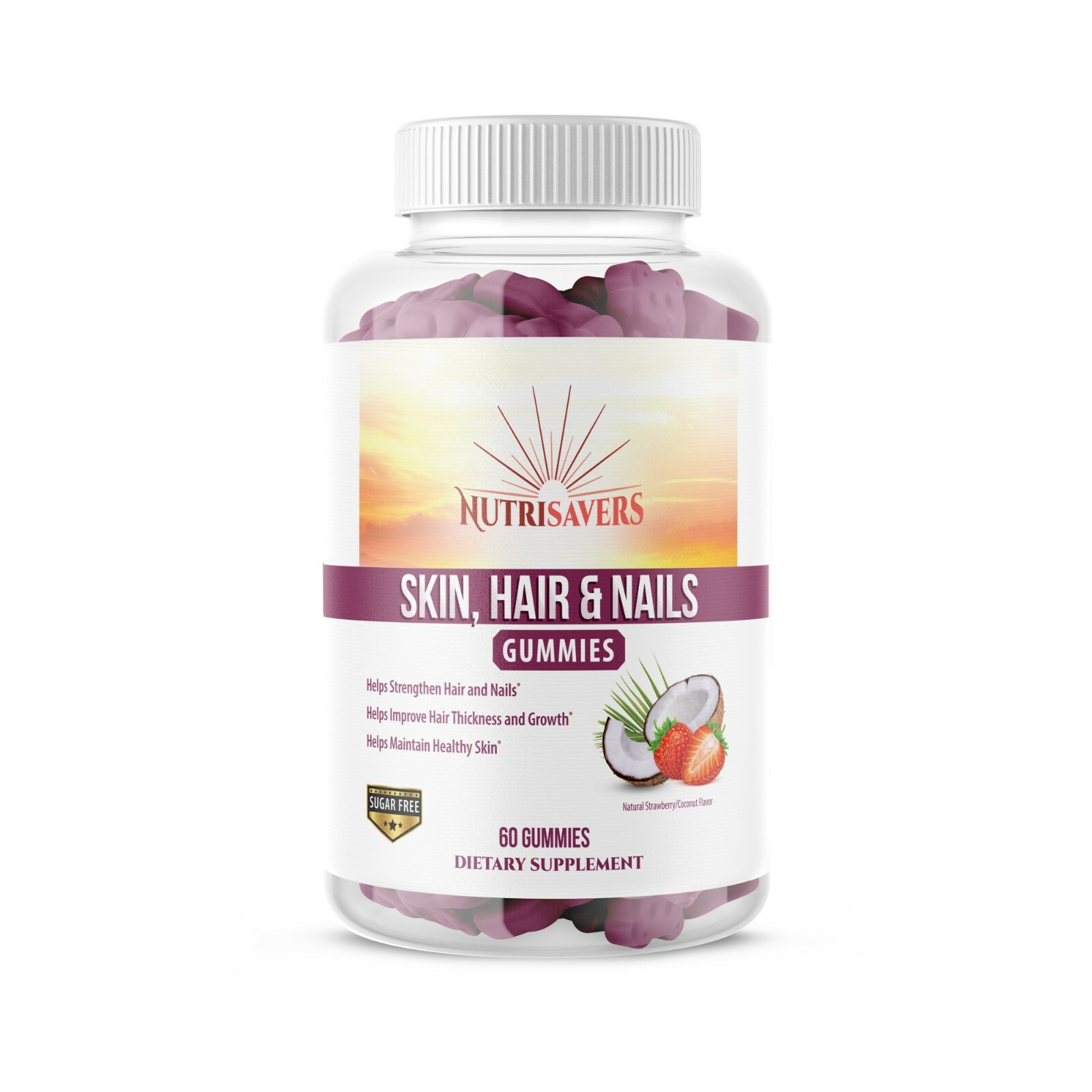 Nutrisavers Hair Skin Nails Gummies – Biotin, Vitamin C & E Supplement 60 ct