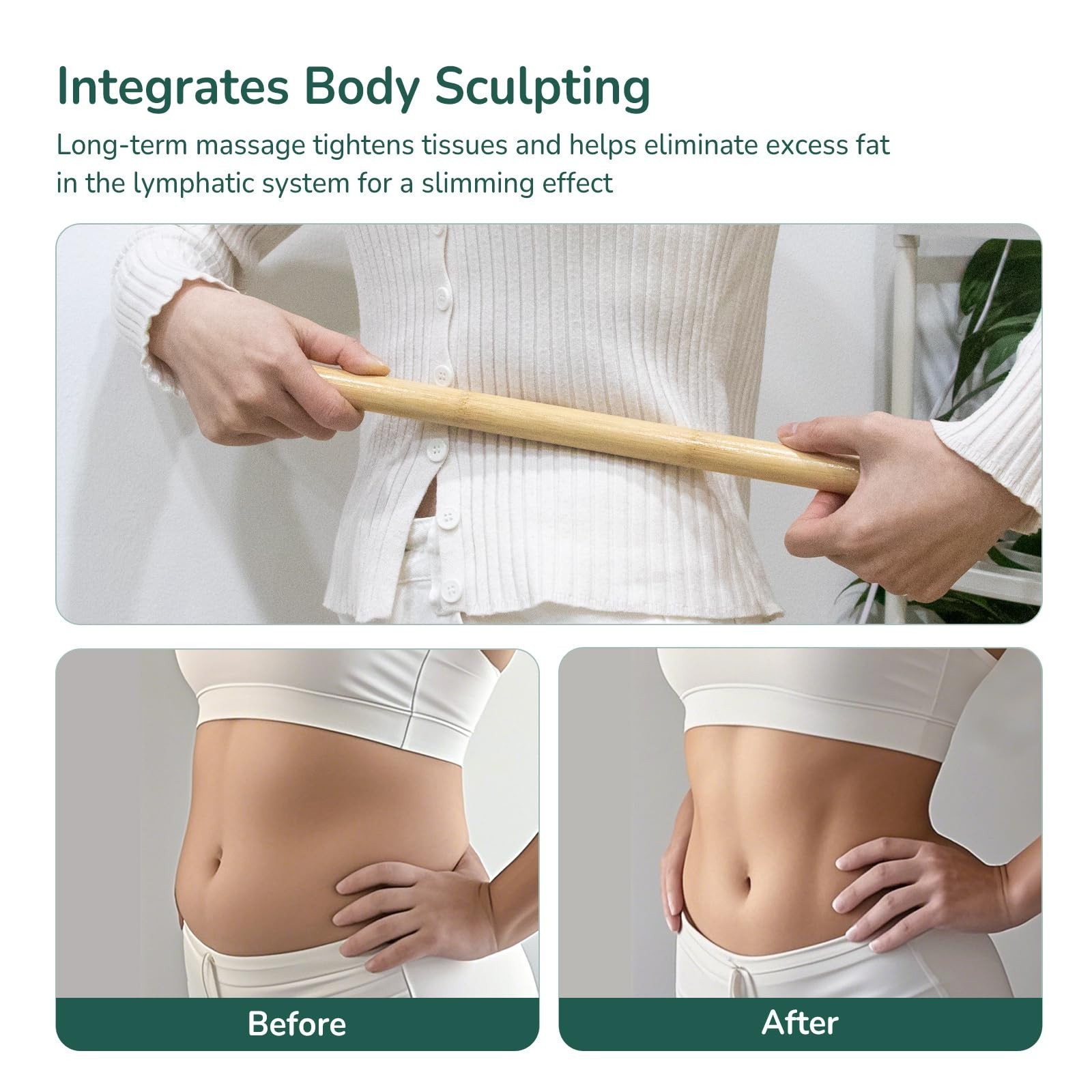 2 PCS Solid Bamboo Massage Stick Set for Body Shaping, Roller Stick... Fast Ship
