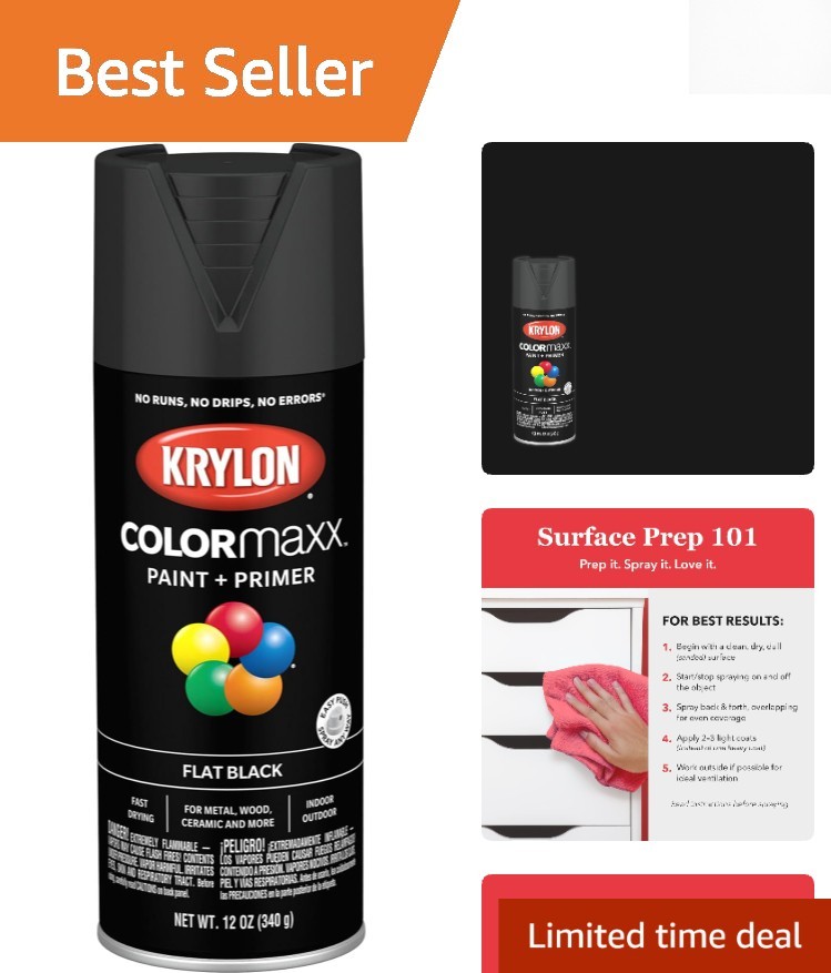 Versatile COLORmaxx Flat Black Spray Paint – 12 oz for Up to 25 Sq. Ft. Coverage
