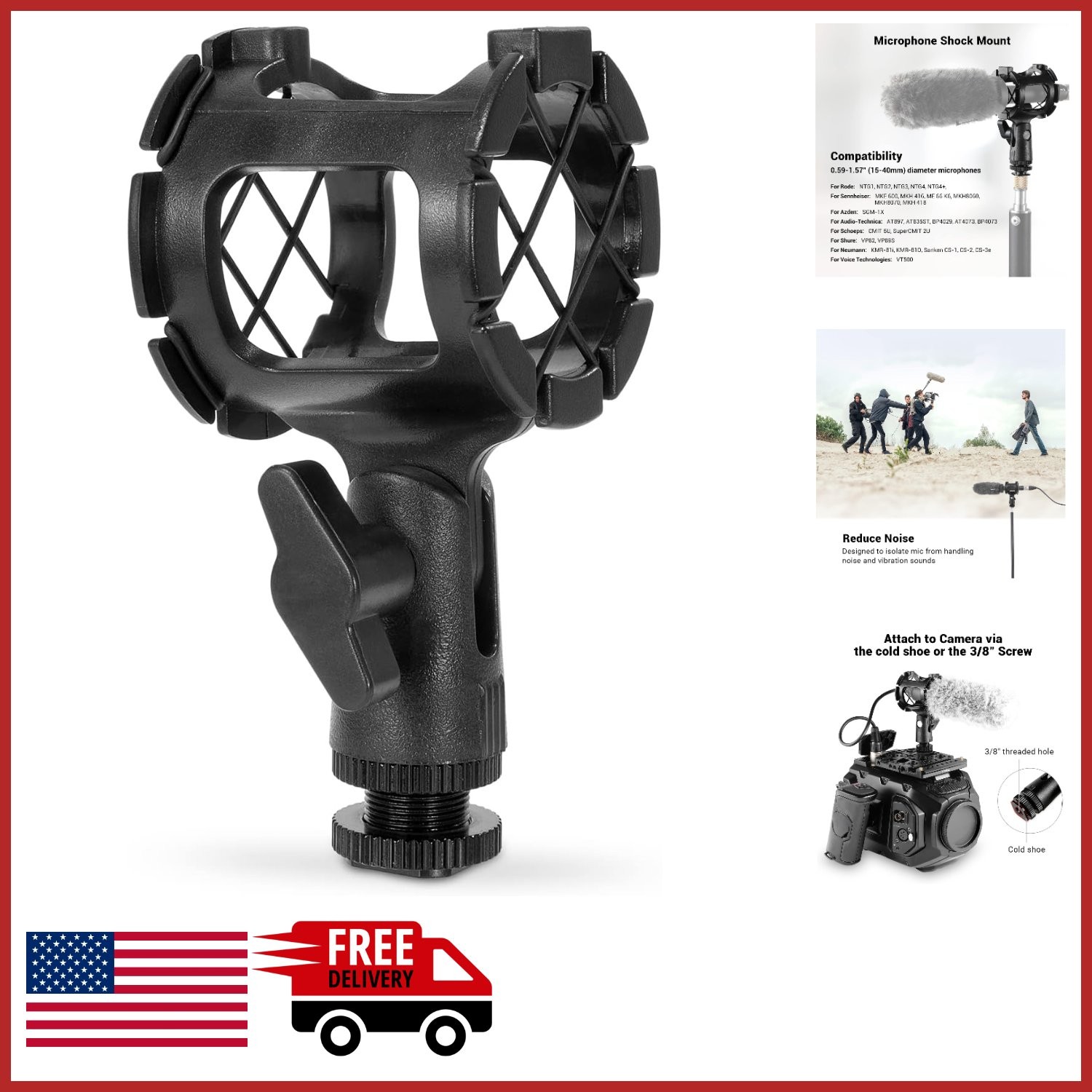 Cold Shoe Microphone Shock Mount Adapter for Camera and Boompole Use