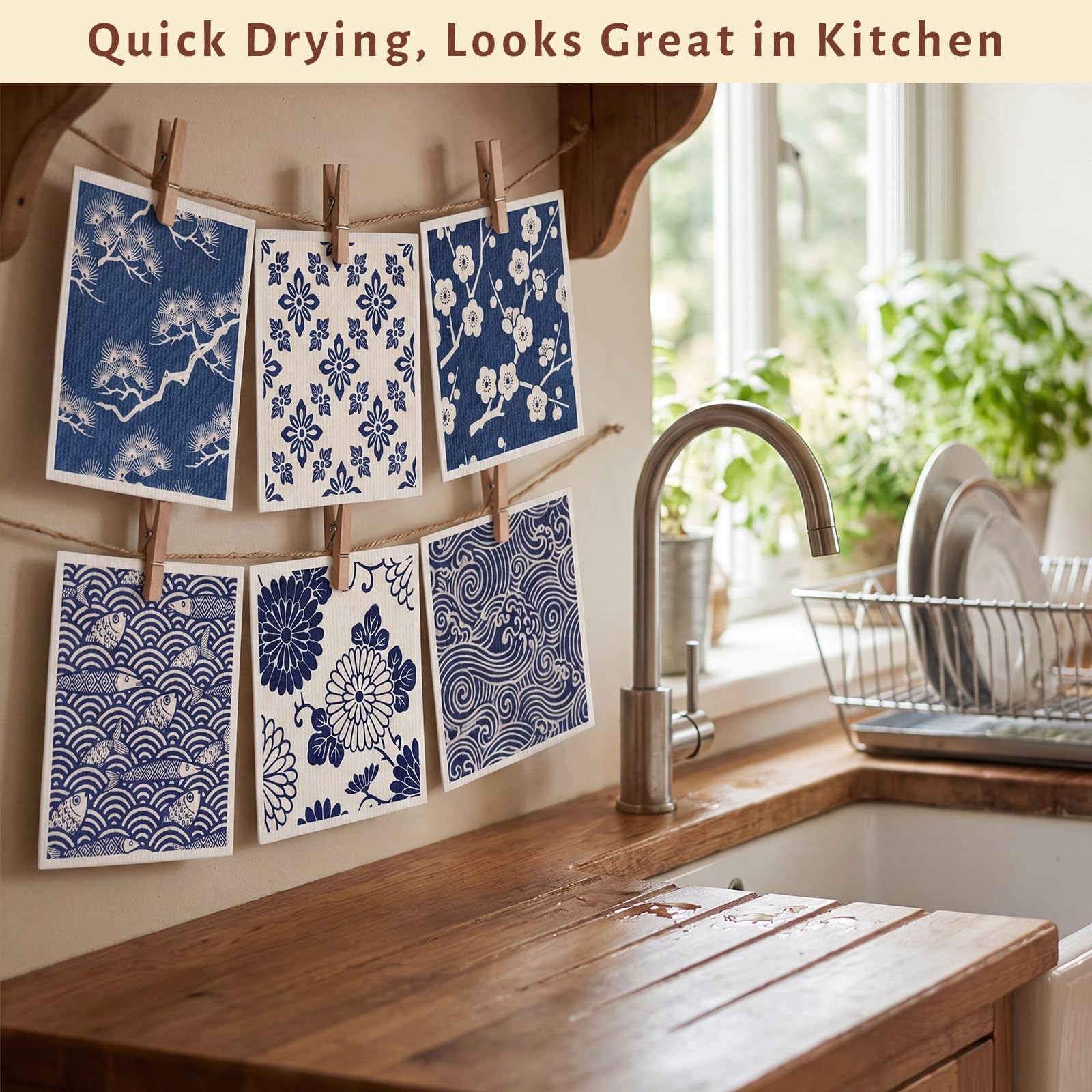 12 Pack Sweden Dishcloths 6 Patterns Super Absorbent Reusable Fast-Drying Was.
