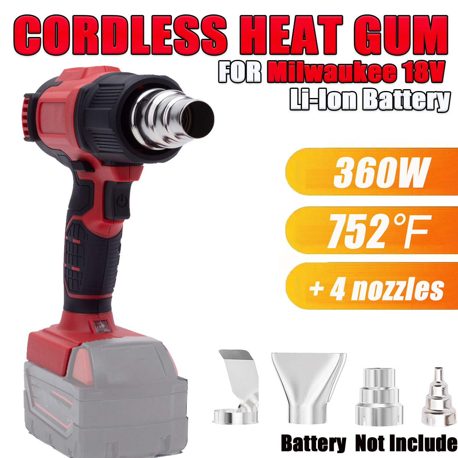 Heat Gun For Milwaukee 18V Li-Ion Battery 360W Hot Air Gun Kit W/4pcs Nozzles