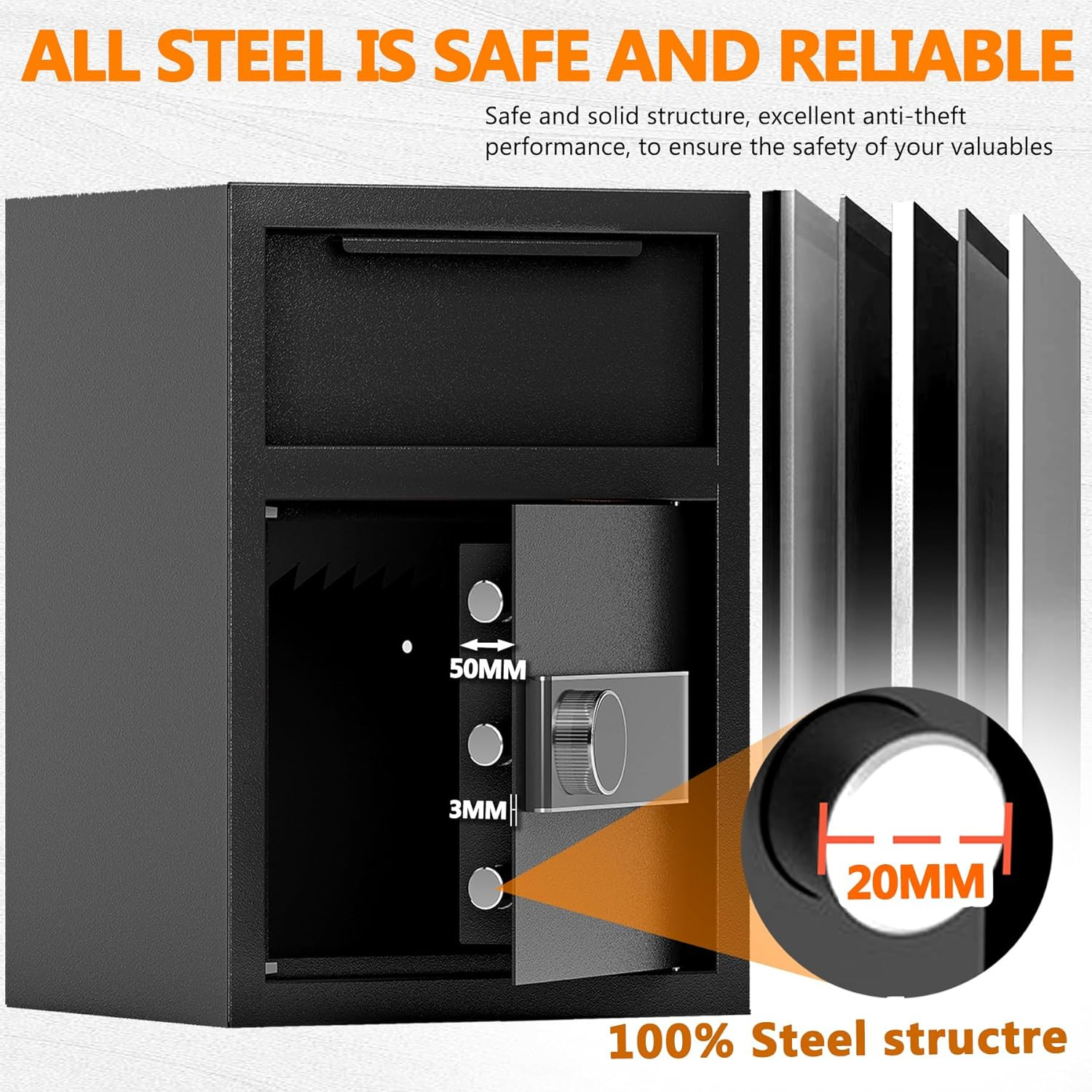 2.0 CUB Depository Drop Safe Fireproof, Front Drop Slot Lock Box with Digital...