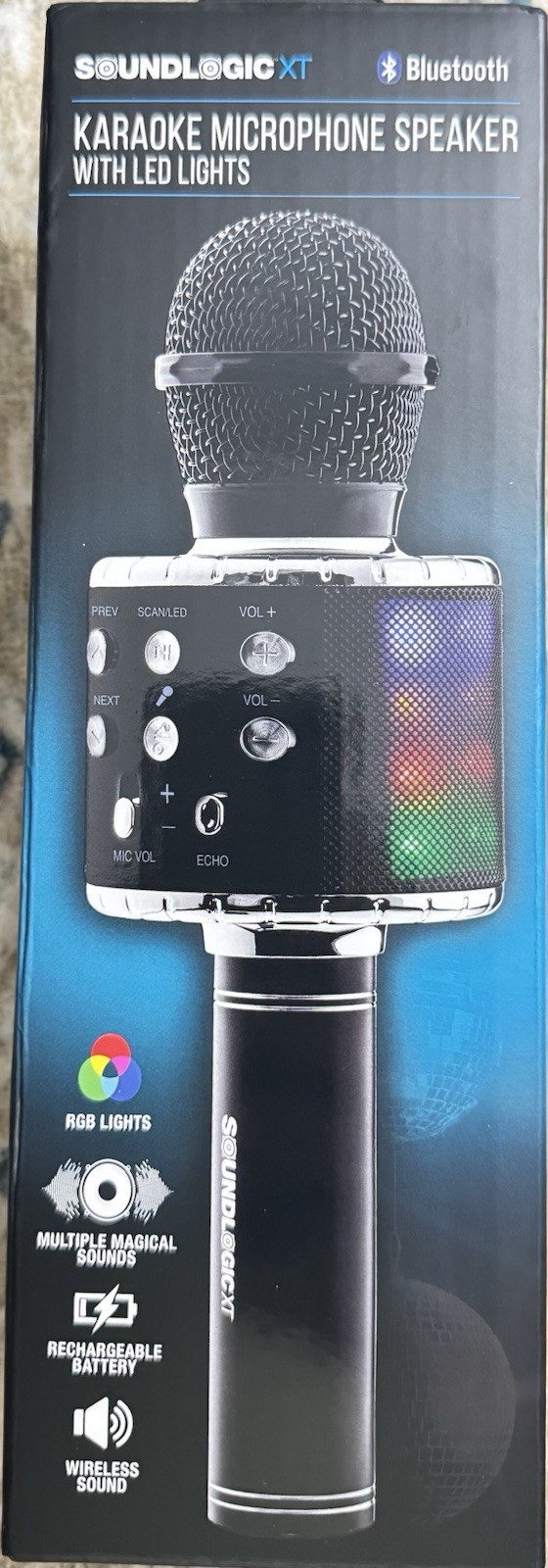 Soundlogic XT Bluetooth Karaoke Microphone Speaker Black Rechargeable LED Lights