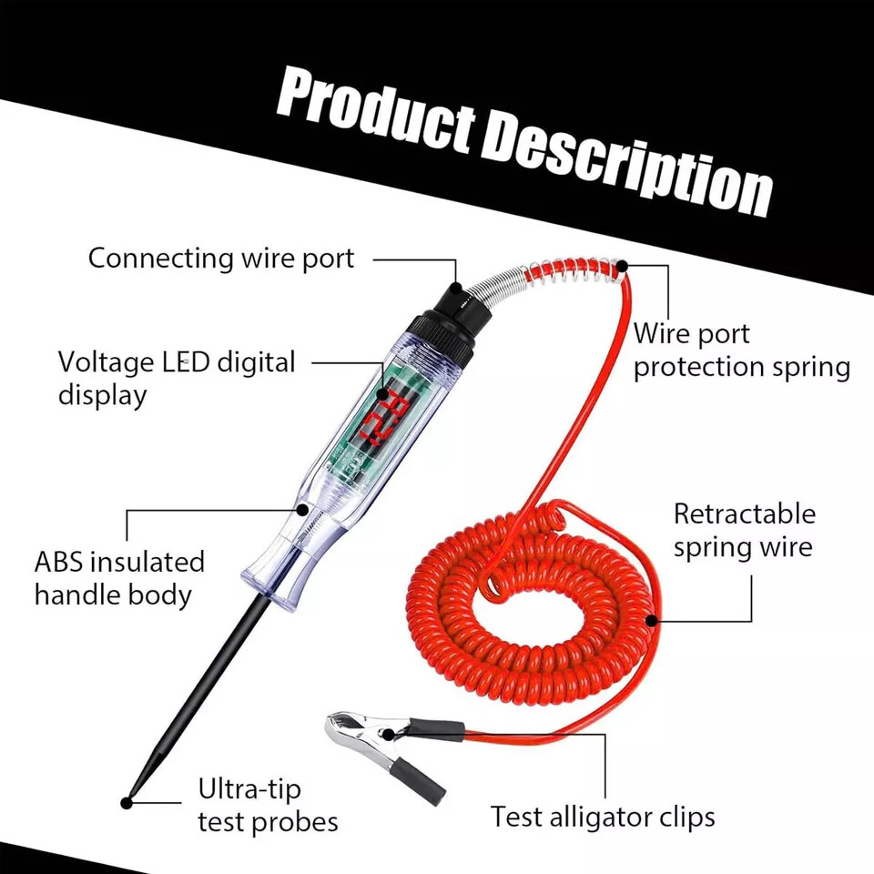 3-48V Car Auto Digital Power Probe Circuit Electrical Tester Test Device 7Ft
