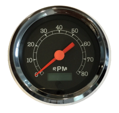 Tachometer, programmable, 3-3/8"/86mm,8K RPM,LED light, black/chrome, 043-TA-BC