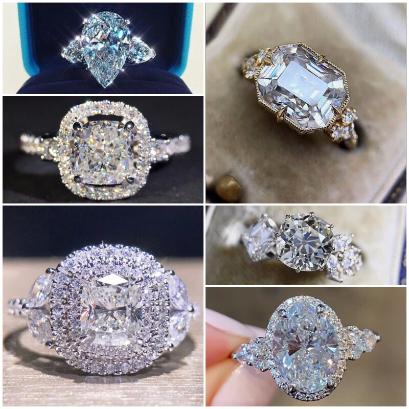 Women 925 Silver Filled,Gold Anniversary Jewelry Cubic Zircon Ring Sz 6-10