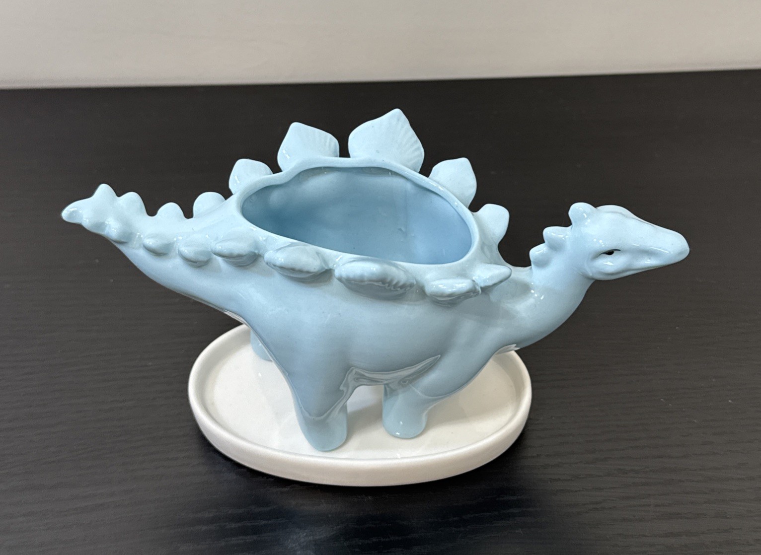 Blue Ceramic Stegosaurus shape Dinosaur Succulent Planter With Matching Tray