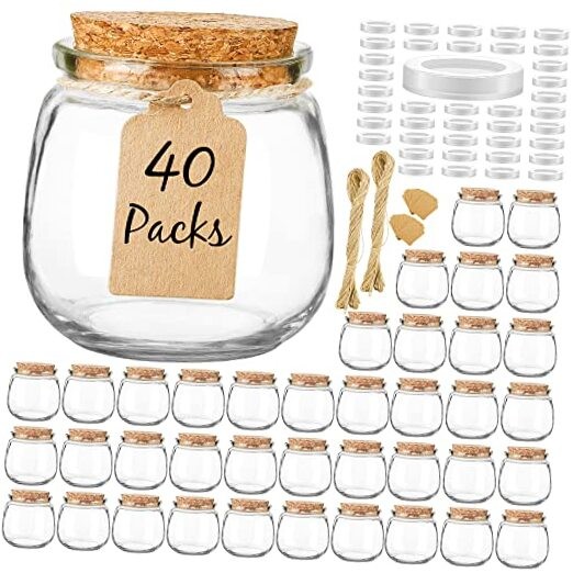 40 Pack Small Glass Jars with Cork Lids, 7oz Empty Mason Jars for Making