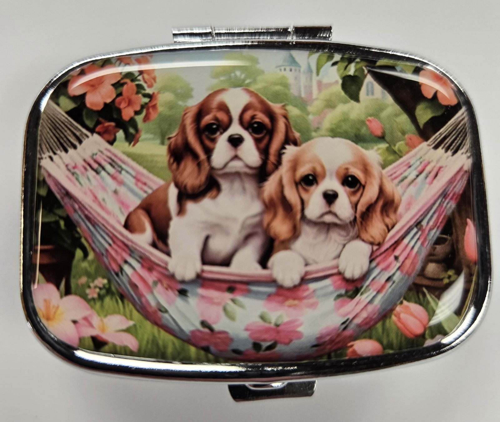 Dogs Cocker Spaniels Design Metal Pill Box Purse Travel Rectangle Case
