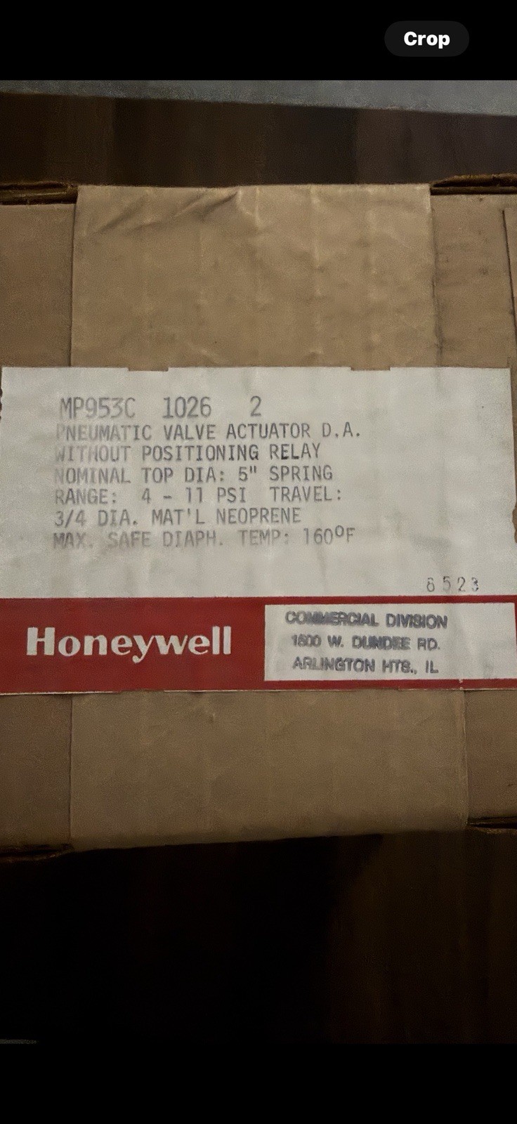 Honeywell MP953C-1026 Pnuematic Actuator