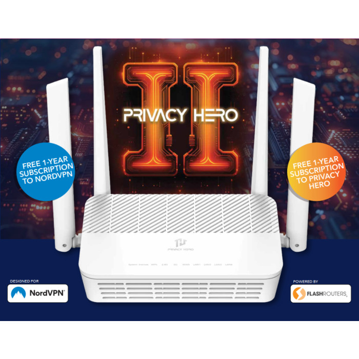 Privacy Hero 2 VPN Router - Free 1 Year NordVPN & Free 1 Year Privacy Premium