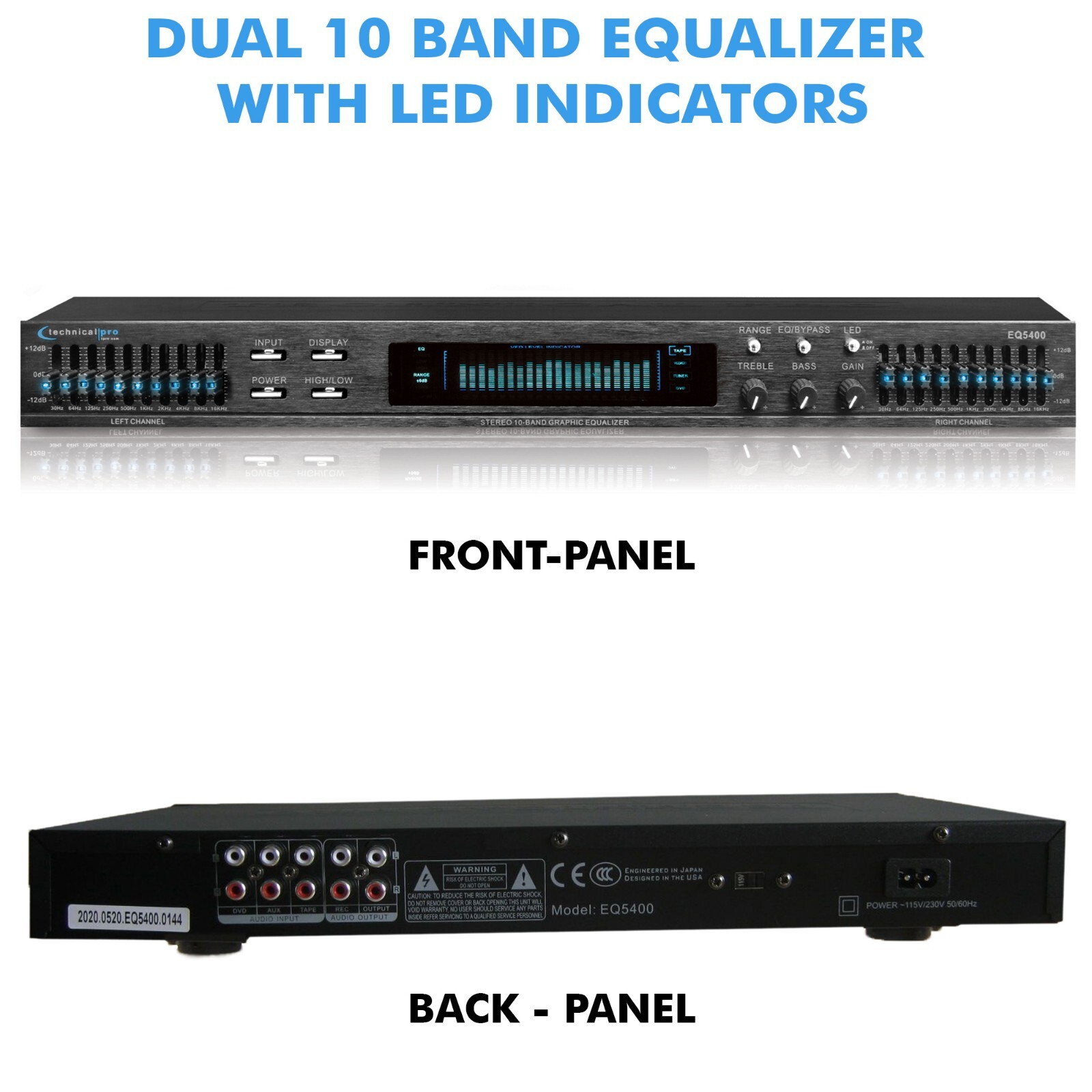 TPro Professional Dual 10 Band Equalizer with Individual LED Indicators