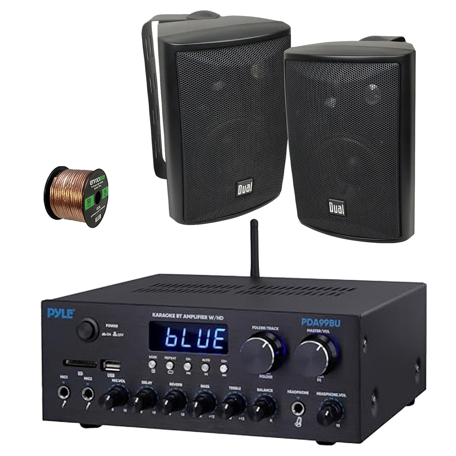 Pyle PDA99BU 2-Channel Home Audio Bluetooth Receiver, 2x 4" 200W Speakers, Wire