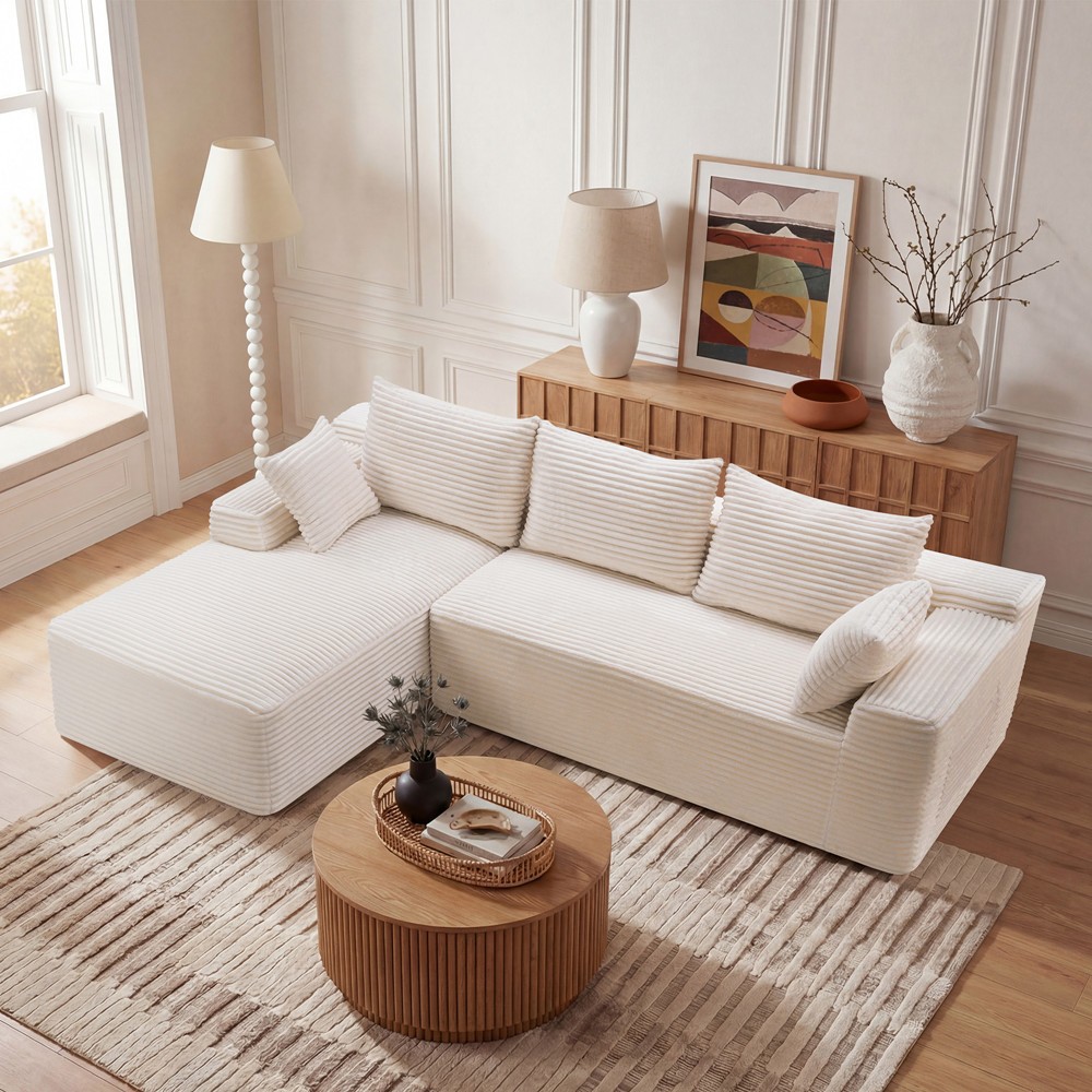 Modular Sectional Sofa Couch with Chaise, 3 Seater L-Shaped Sofa Boneless Sofa