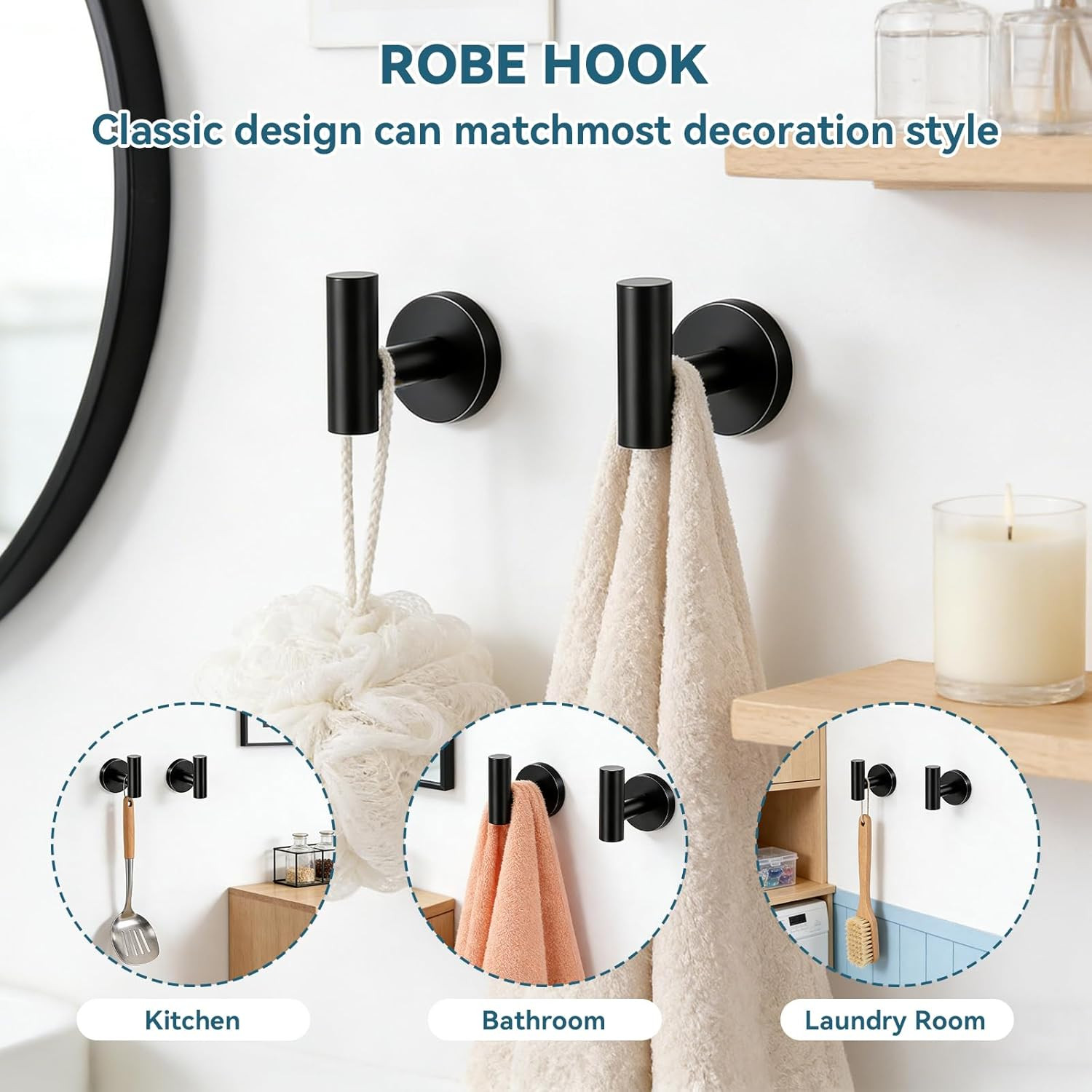 5-Piece Matte Black Bathroom Accessories Set, 24-Inch Wall-Mounted Towel Bar, To