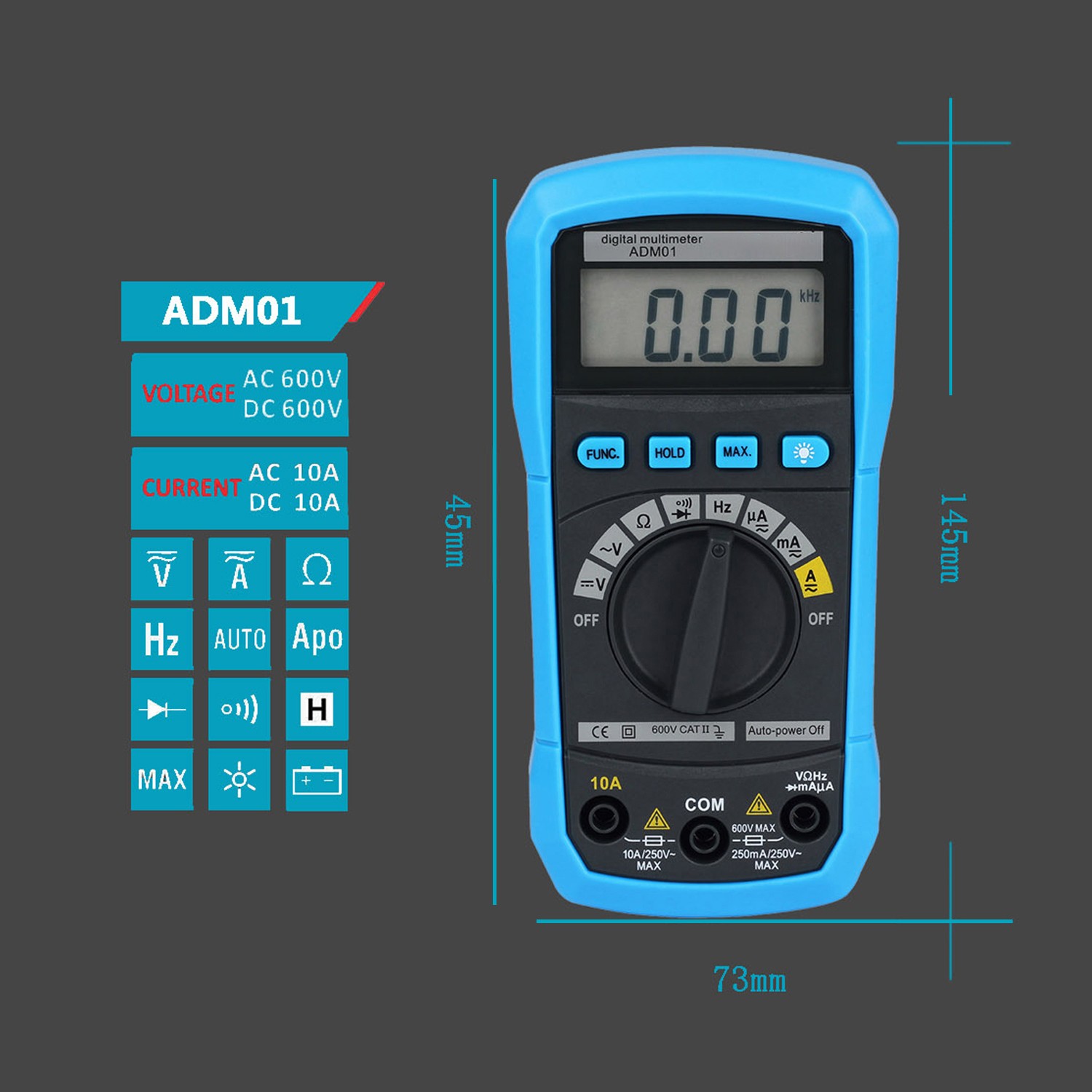 ADM01 DMM Digital Multimeter Hand-held LCD Display Auto Range AC/DC Voltage