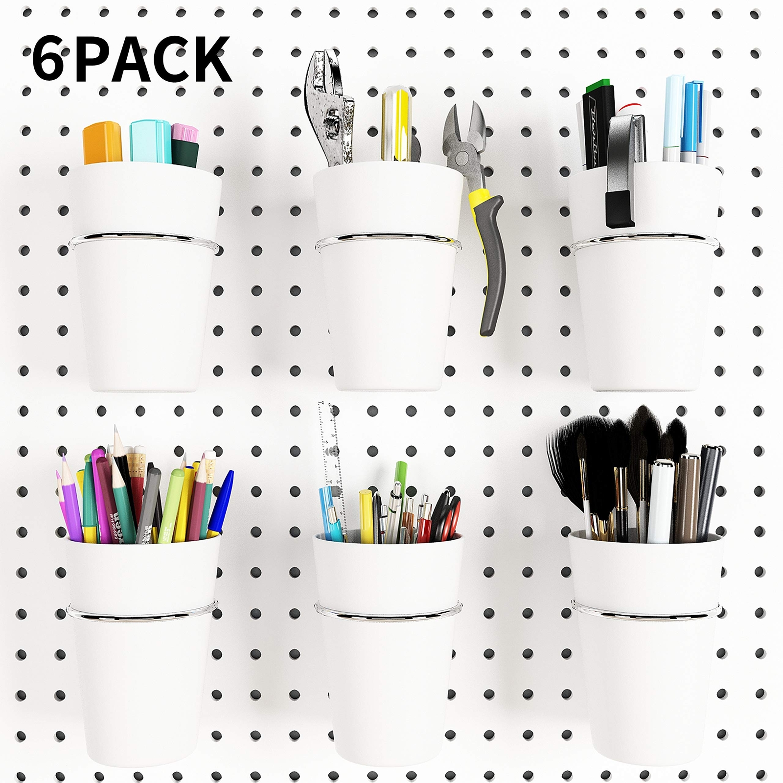 6 Sets Pegboard Hooks with Pegboard Cups Pegboard Bins with Rings Pegboard Cu...