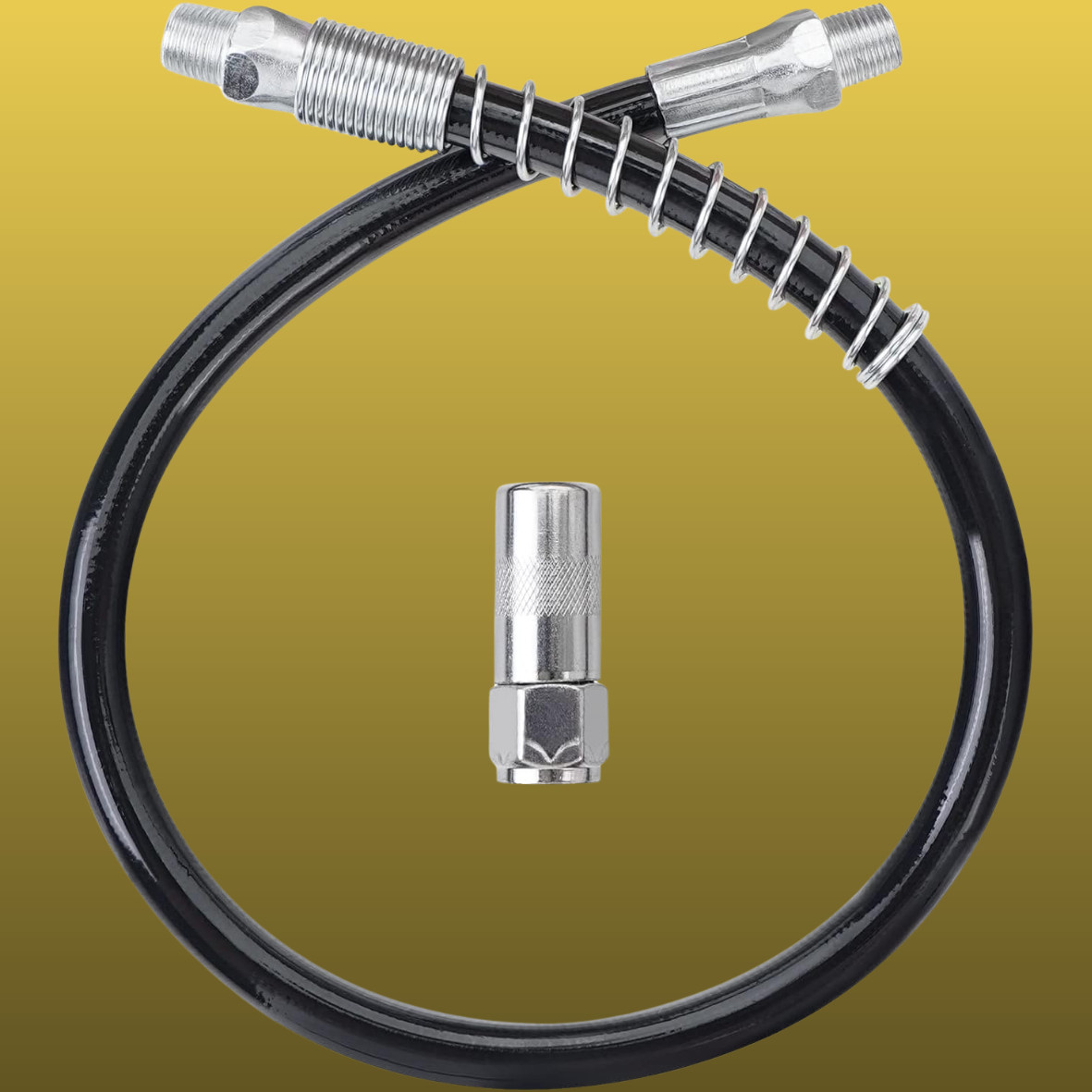 18 Inch Flexible Grease Gun Hose Kit, Black Resin/Steel, Compatible with 1/8" NP